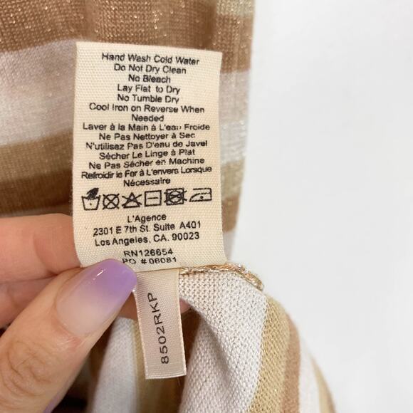 NWT L'AGENCE Marija metallic striped long cardigan duster tan button front 3045 - Picture 8 of 11